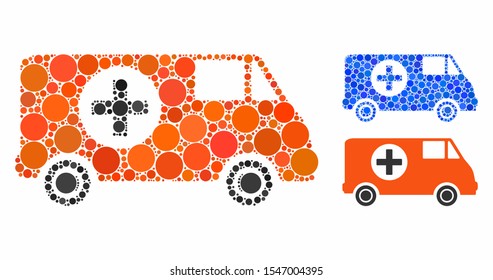 Emergency car composition of round dots in different sizes and color tinges, based on emergency car icon. Vector dots are composed into blue composition.