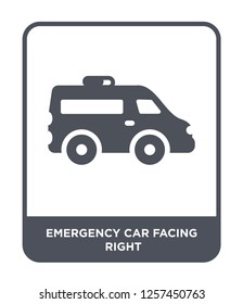 emergency car facing right icon vector on white background, emergency car facing right trendy filled icons from Mechanicons collection, emergency car facing right simple element illustration