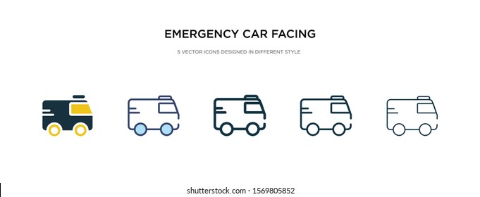 emergency car facing right icon in different style vector illustration. two colored and black emergency car facing right vector icons designed in filled, outline, line and stroke style can be used