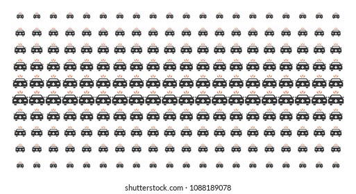 Emergency car icon halftone pattern, designed for backgrounds, covers, templates and abstract compositions. Vector emergency car items organized into halftone grid.