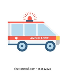 Emergency car. Medical info graphics elements. Objects isolated on white background. Flat cartoon vector illustration.