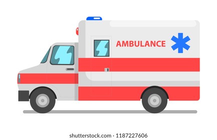 Emergency car, red and white ambulance medical service vehicle vector Illustration on a white background