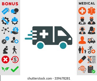 Emergency Car vector icon with bonus. Style is bicolor flat symbol, soft blue colors, rounded angles, white background.