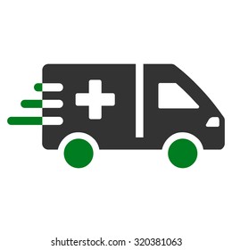 Emergency Car vector icon. Style is bicolor flat symbol, green and gray colors, rounded angles, white background.