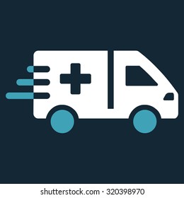 Emergency Car vector icon. Style is bicolor flat symbol, blue and white colors, rounded angles, dark blue background.