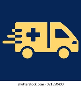 Emergency Car vector icon. Style is flat symbol, yellow color, rounded angles, blue background.