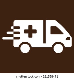 Emergency Car vector icon. Style is flat symbol, white color, rounded angles, brown background.