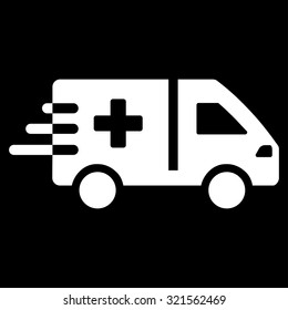 Emergency Car vector icon. Style is flat symbol, white color, rounded angles, black background.