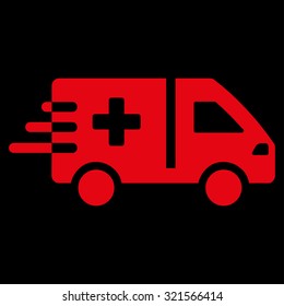 Emergency Car vector icon. Style is flat symbol, red color, rounded angles, black background.