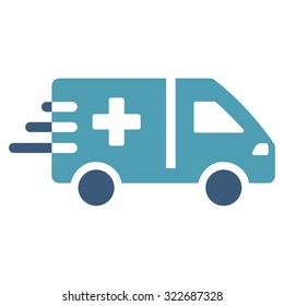 Emergency Car vector icon. Style is bicolor flat symbol, cyan and blue colors, rounded angles, white background.