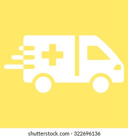 Emergency Car vector icon. Style is flat symbol, white color, rounded angles, yellow background.