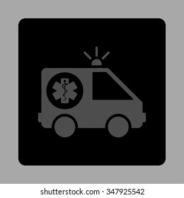 Emergency Car vector icon. Style is flat rounded square button, gray and black colors, silver background.