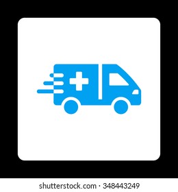 Emergency Car vector icon. Style is flat rounded square button, blue and white colors, black background.