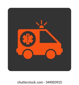 Emergency Car vector icon. Style is flat rounded square button, orange and gray colors, white background.