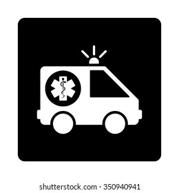 Emergency Car vector icon. Style is flat rounded square button, white and black colors, white background.