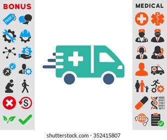 Emergency Car vector icon. Style is bicolor flat symbol, cobalt and cyan colors, rounded angles, white background.