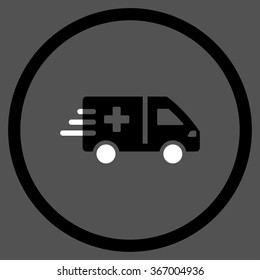 Emergency Car vector icon. Style is bicolor flat circled symbol, black and white colors, rounded angles, gray background.