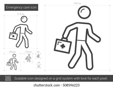 Emergency care vector line icon isolated on white background. Emergency care line icon for infographic, website or app. Scalable icon designed on a grid system.