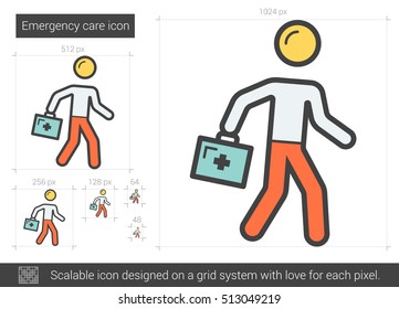 Emergency care vector line icon isolated on white background. Emergency care line icon for infographic, website or app. Scalable icon designed on a grid system.