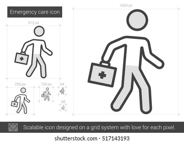 Emergency care vector line icon isolated on white background. Emergency care line icon for infographic, website or app. Scalable icon designed on a grid system.