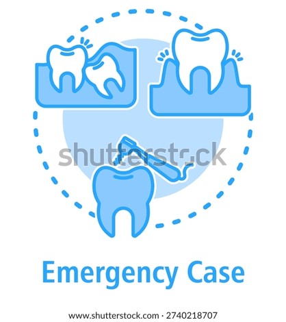 Emergency Case blue concept icon with Wisdom Tooth, Gum Pain, Tooth Drill.