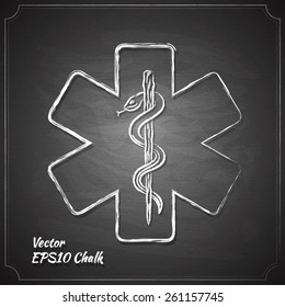 emergency chalk painted on the chalkboard medicine symbol vector illustration