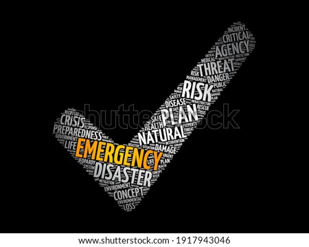 Emergency check mark word cloud collage, concept background