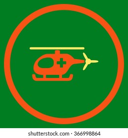 Emergency Chopper vector icon. Style is bicolor flat circled symbol, orange and yellow colors, rounded angles, green background.