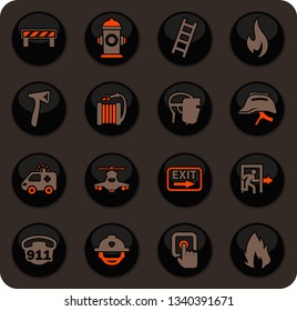 Emergency color vector icons on dark background for user interface design