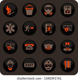 Emergency color vector icons on dark background for user interface design
