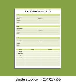 Emergency Contact Info Planner Page