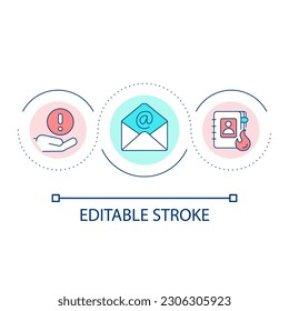 Emergency contacts loop concept icon. Phone numbers and emails. Crisis management plan abstract idea thin line illustration. Isolated outline drawing. Editable stroke. Arial font used