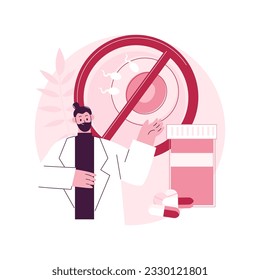 Ilustración vectorial del concepto abstracto de anticoncepción de emergencia. Anticonceptivos hormonales, fármacos anticonceptivos de emergencia, planificación familiar, medicamentos para el control del embarazo, metáfora abstracta de efectos secundarios.