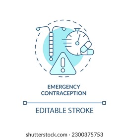 Emergency contraception turquoise concept icon. Copper iud. Morning after pill. Planned parenthood. Pro choice abstract idea thin line illustration. Isolated outline drawing. Editable stroke