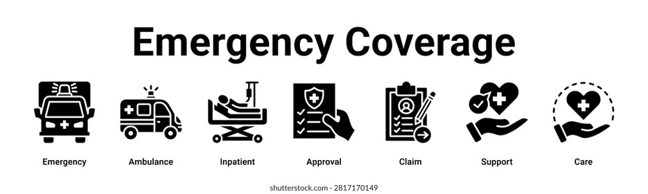 Emergency Coverage web banner icon vector illustration concept for medical with icon of Emergency, Ambulance, Inpatient, Approval, Claim.