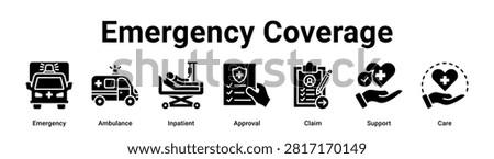Emergency Coverage web banner icon vector illustration concept for medical with icon of Emergency, Ambulance, Inpatient, Approval, Claim.