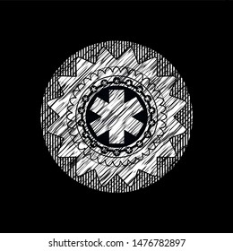 emergency cross icon drawn chalk emblem, retro style, chalk or chalkboard texture