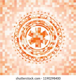 emergency cross icon inside abstract orange mosaic emblem with background