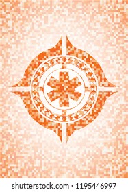 emergency cross icon inside abstract orange mosaic emblem
