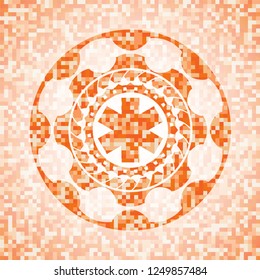emergency cross icon inside abstract orange mosaic emblem with background