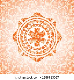 emergency cross icon inside abstract orange mosaic emblem