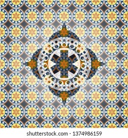 emergency cross icon inside arabesque emblem. arabic decoration.