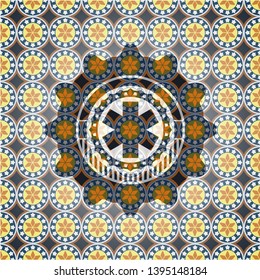 emergency cross icon inside arabesque emblem. arabic decoration.