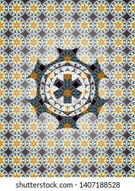 emergency cross icon inside arabesque style emblem. arabic decoration.