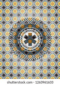 emergency cross icon inside arabic style badge. Arabesque decoration.