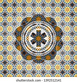 emergency cross icon inside arabic emblem. Arabesque decoration.