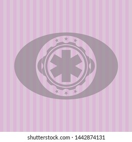 emergency cross icon inside badge with pink background