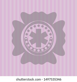 emergency cross icon inside badge with pink background