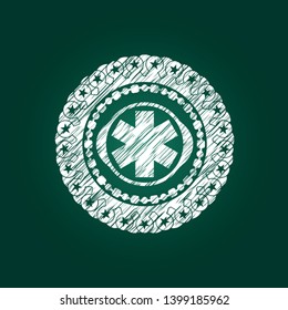 emergency cross icon inside chalk emblem
