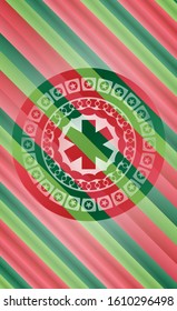 emergency cross icon inside christmas style badge..